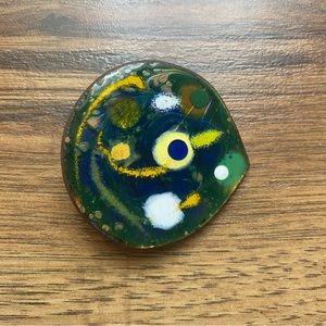 60s Vintage copper enamel brooch